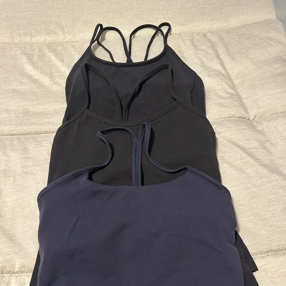 lululemon athletica 2 Black and 1 Navy Tank Tops sz 2 in Power Pose and Power Y - Picture 2 of 6